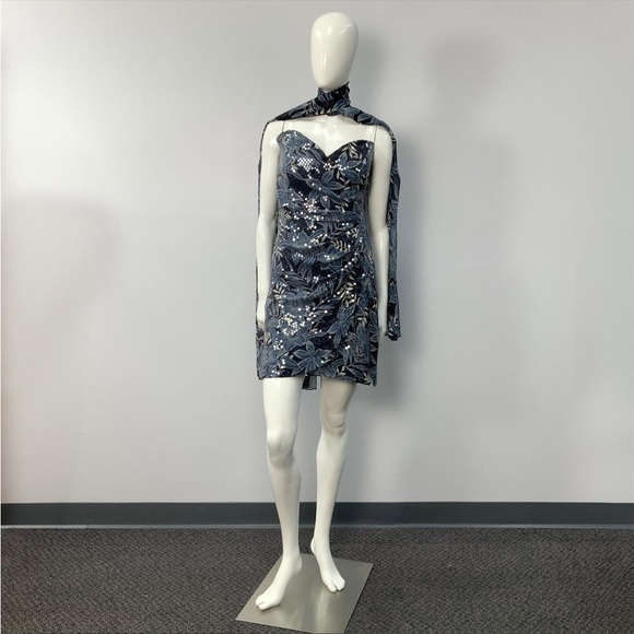 Albert Nipon Sleeveless‎ Silk Sequin Cocktail Dress w/ Shawl (47) - Picture 1 of 11